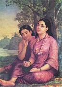 Raja Ravi Varma Shakuntala writes to Dushyanta. Sweden oil painting artist